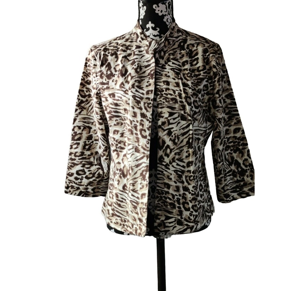 Additions By Chico's Size 1 Womens Leopard Print Brown Jacket Long Sleeve